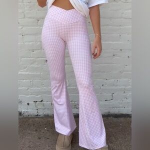Altar’d State Pink Gingham Flare Pants Small